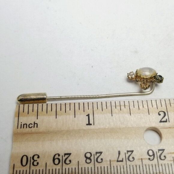 Vintage Rhinestone Stick PIn Brooch, Missing Stone, Oval Cabocohon Center Estate - Picture 4 of 6